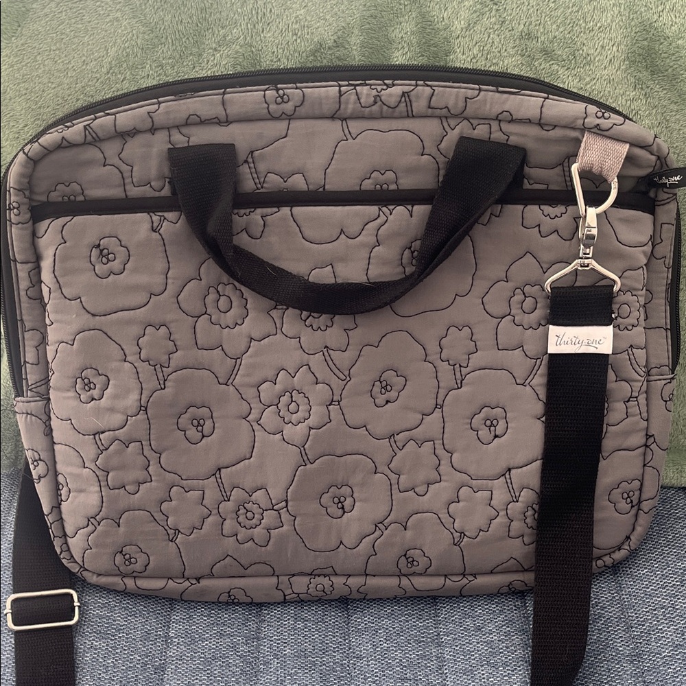 Thirty-One Gray Floral Laptop Bag